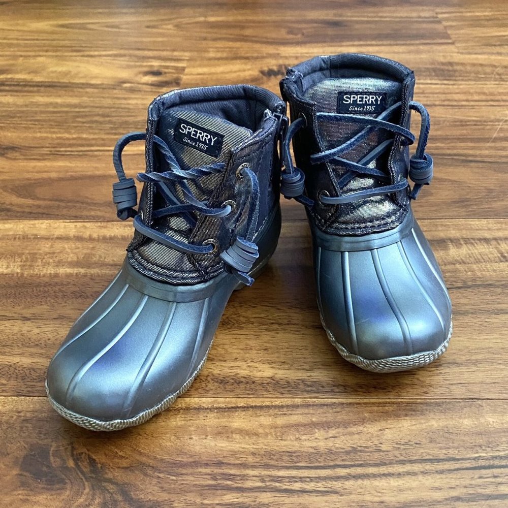 NIB Sperry Saltwater Blue Sparkle Duck Boots *PLEASE READ DESCRIPTION*